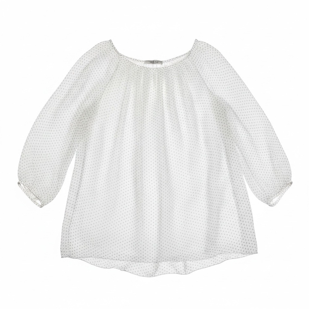 Viola Borghi Italy‎ White 100% Silk Polka Dot Sheer Layered Blouse Small
